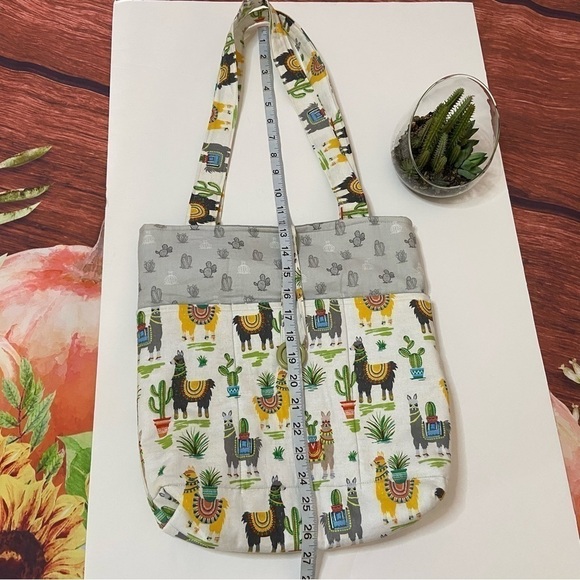 Handmade One Of A Kind Cotton Llama Print Tote Bag - Picture 13 of 15